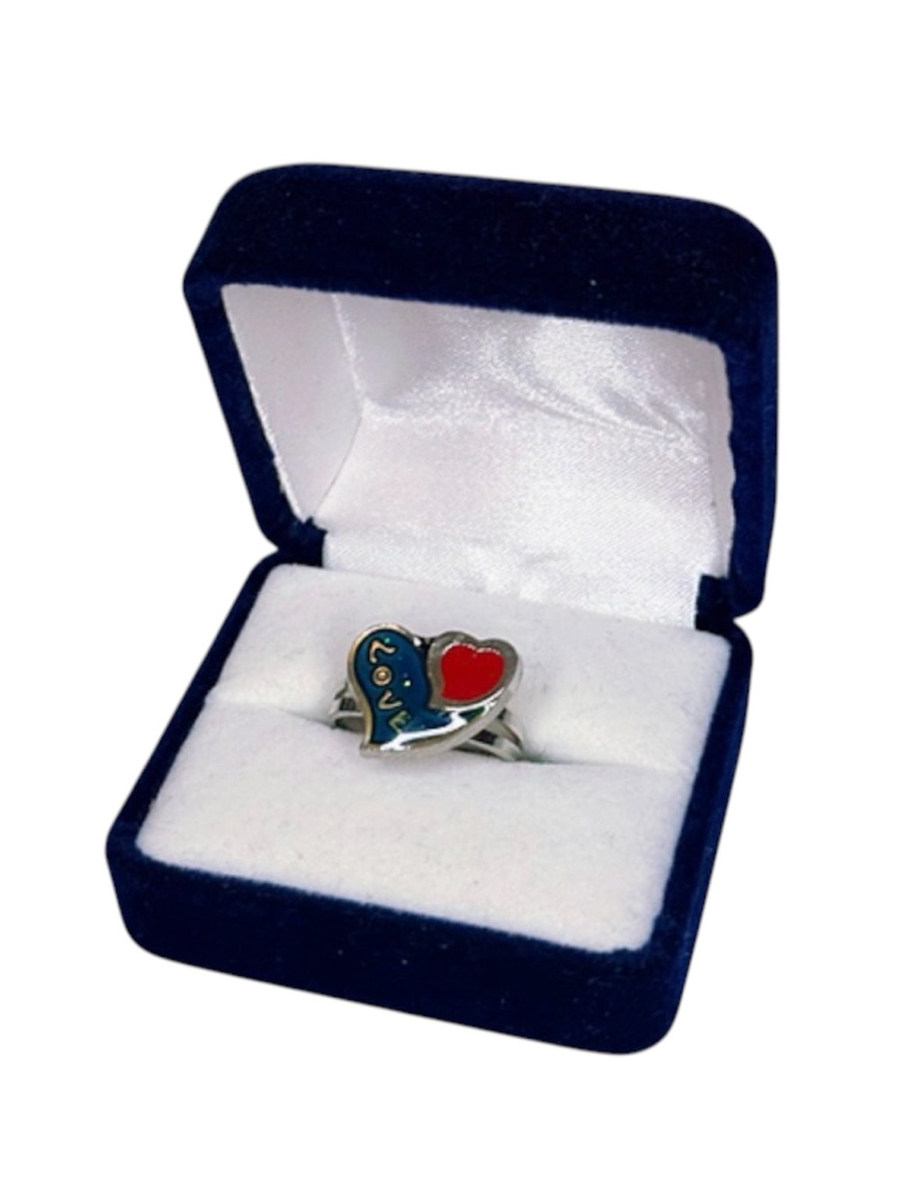Y2K Silver Heart mood ring Love Enamel -size 6